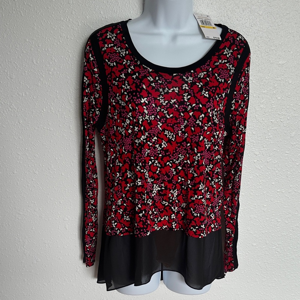 Michael Kors Scarlet and Black Patterned Blouse Size Medium
